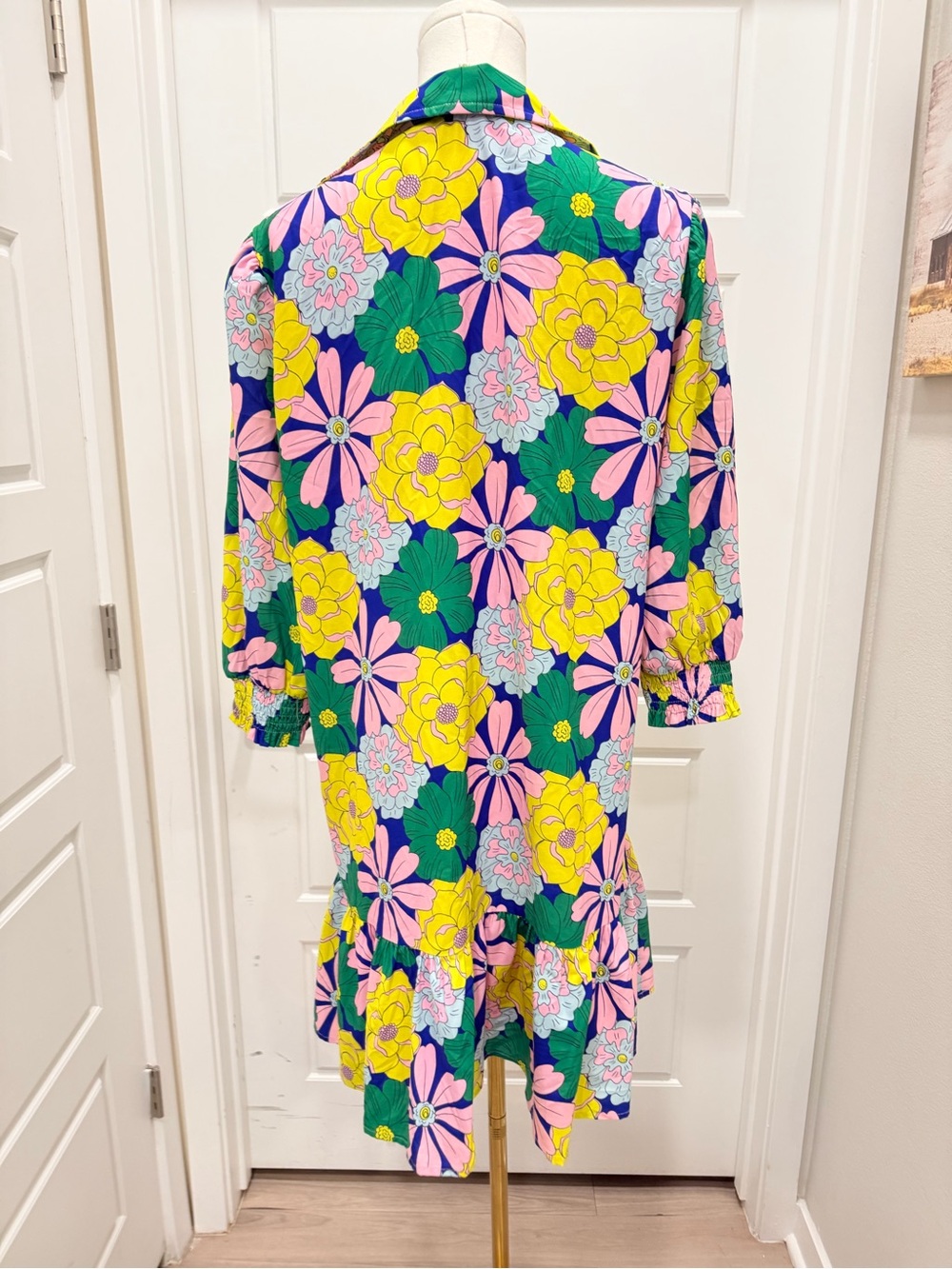 Floral Collared Mini Dress in Yellow & Green - Picture 4 of 7